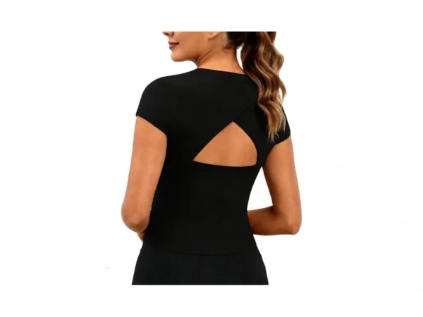 Yoins Open Back Workout Tops For Women Short Sleeve Quick