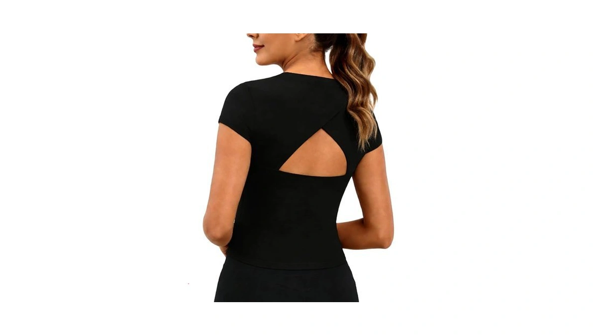Yoins Open Back Workout Tops For Women Short Sleeve Quick