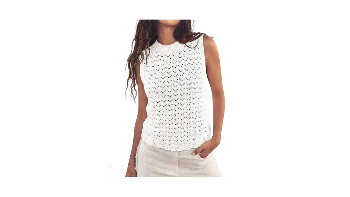 Fisoew Womens Summer Knit Sweater Vest Sleeveless Crochet Tank Tops