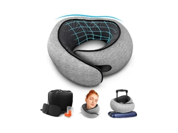 100% Memory Foam Travel Neck Pillow With Breathable Mesh –