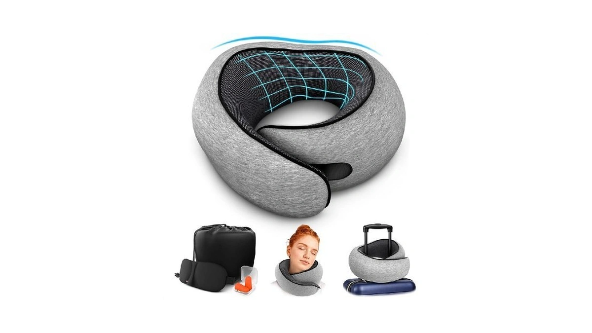 100% Memory Foam Travel Neck Pillow With Breathable Mesh –