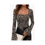 Leopard Print Going Out Tops For Women Long Sleeve Shirts