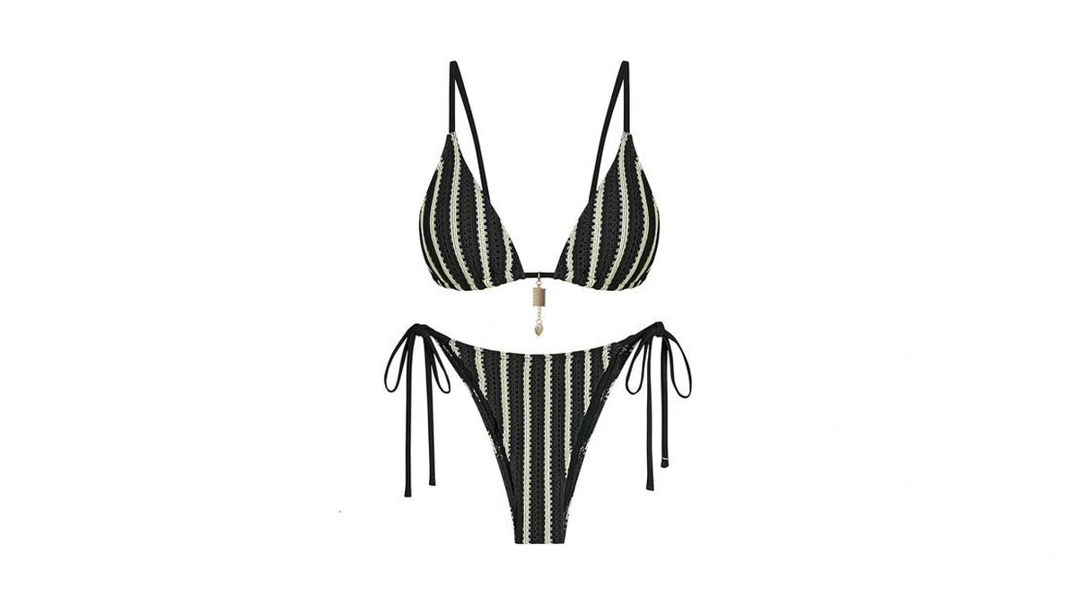 Zaful Black Crochet Beads Bikini Sets For Women Cheeky Two