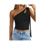 Matunana Womens One Shoulder Tops - Going Out Crop Y2k