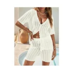 Saodimallsu Womens Crochet Swimsuit Cover Up Short Sleeve V Neck