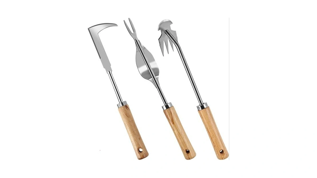 Fr 3 Pcs Stainless Steel Garden Weeder Set - Wooden-handled