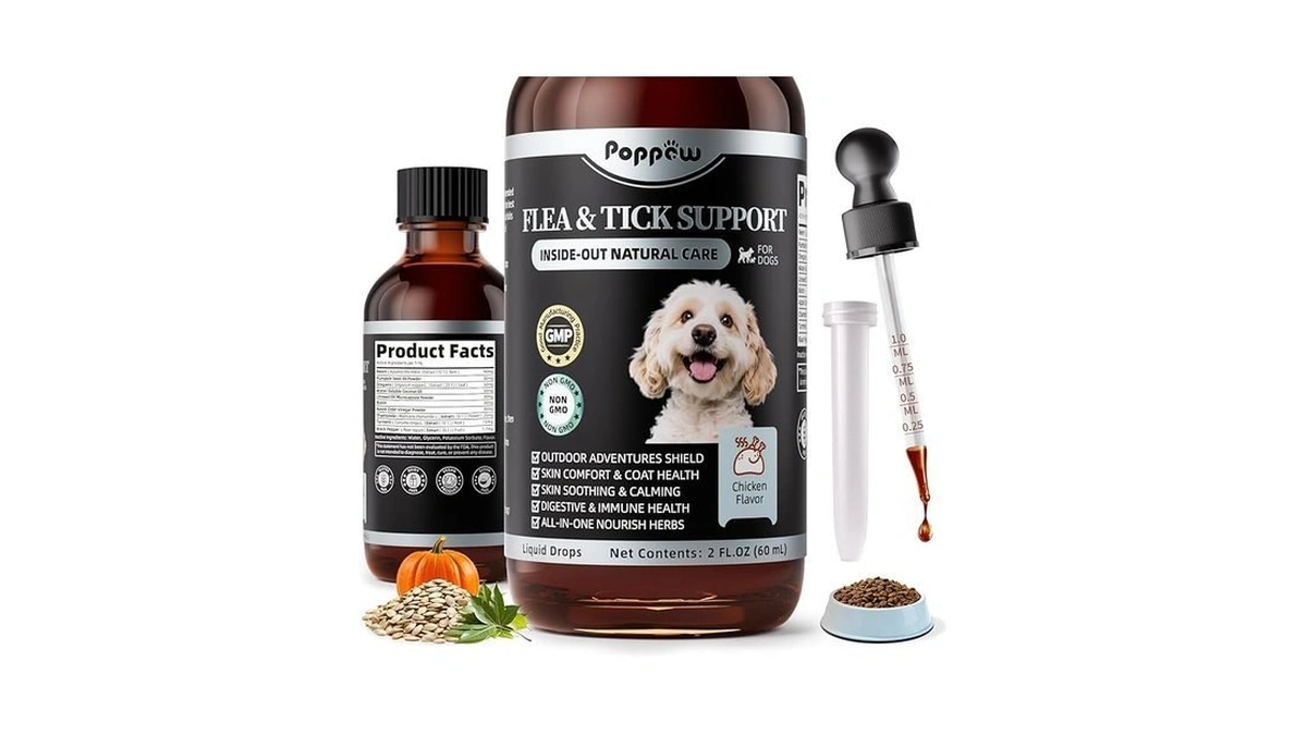 Poppaw Flea And Tick Prevention Support For Dogs, Natural Flea