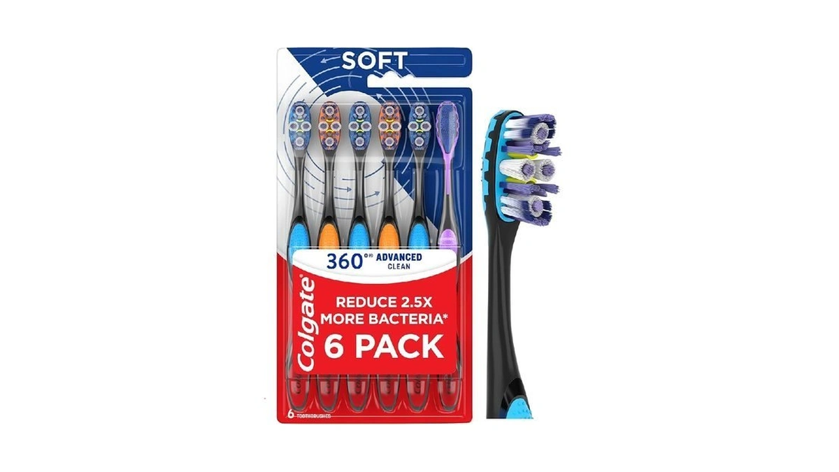 Colgate 360 Advanced Clean Adult Soft Toothbrush Pack, 6 Soft