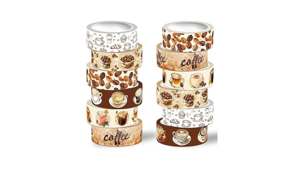 Nikomie 12 Rolls Washi Tape Set,6 Design Coffee Themed Decorative