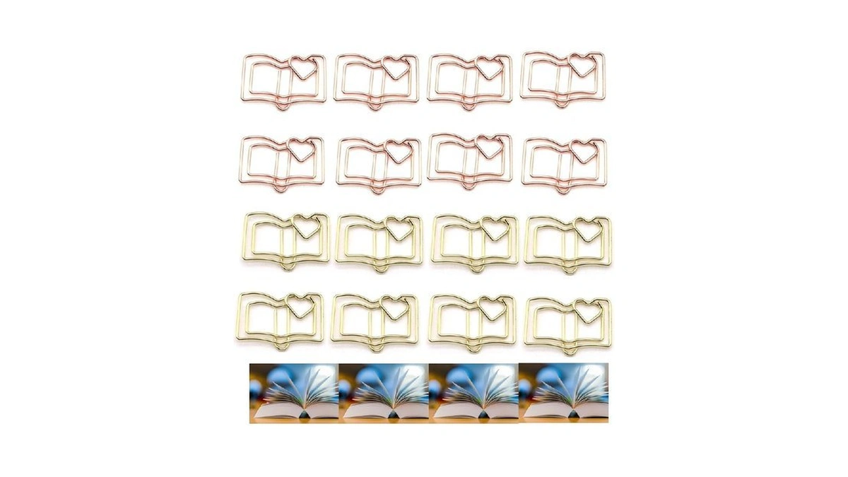 30 Pcs Metal Book-shaped Paper Clips Set - Cute Gold