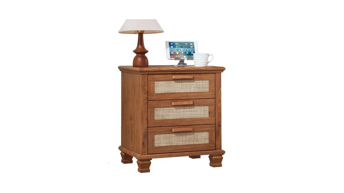 Leyaoyao Rattan Nightstand With Drawers, Boho Bedside Tables For Bedroom,