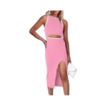 Prettygarden Women's Summer Midi Bodycon Dresses Casual Crew Neck Side