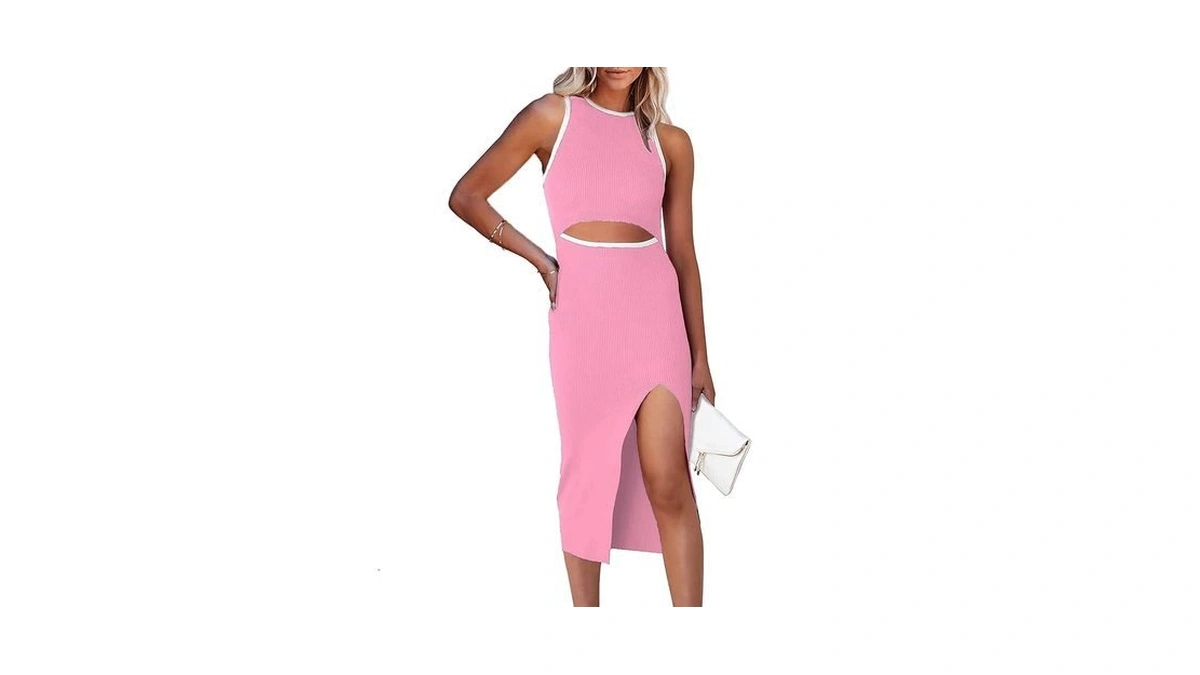 Prettygarden Women's Summer Midi Bodycon Dresses Casual Crew Neck Side