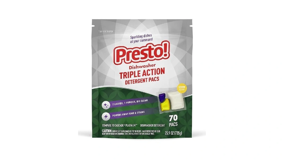 Amazon Brand - Presto! Triple Action Dishwasher Pacs, Lemon Scent,