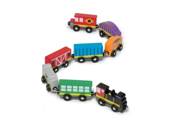Melissa & Doug Wooden Train Cars, 8-piece Magnetic Train Set