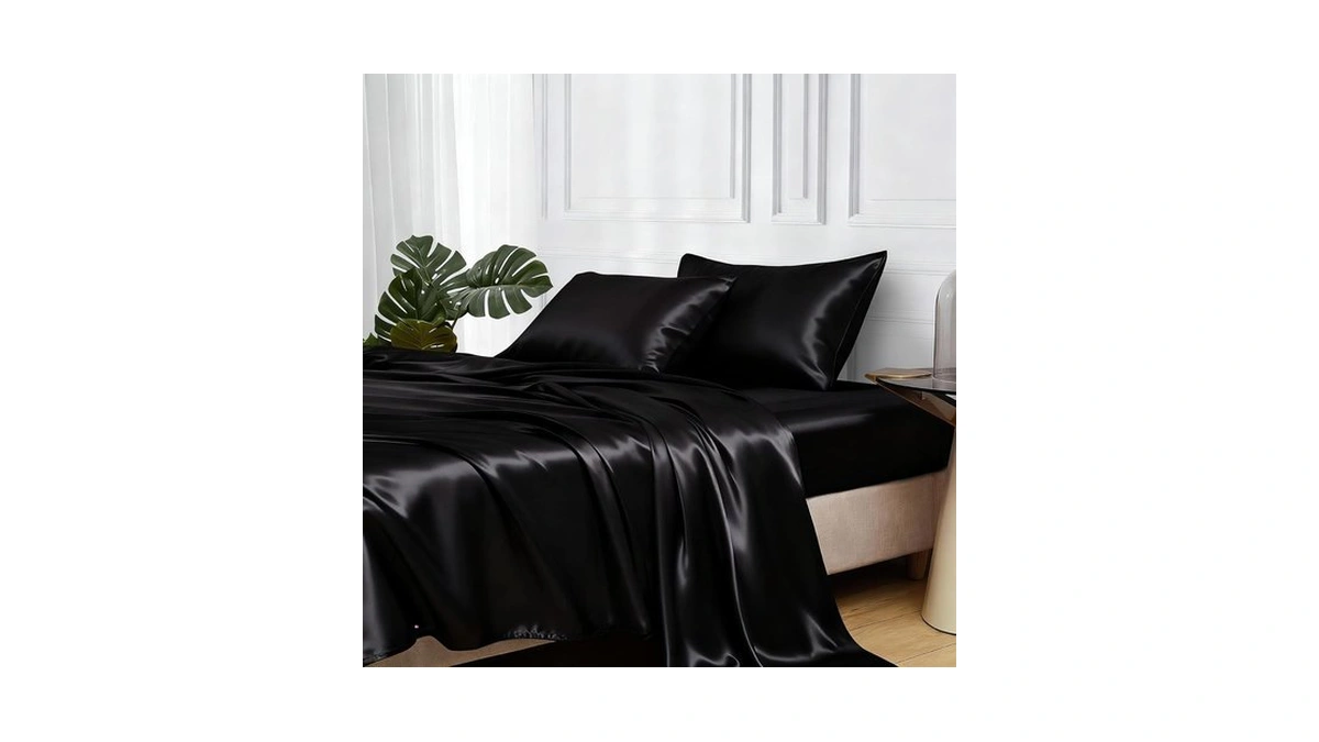 Mr&hm Satin Bed Sheets, Queen Size Sheets Set, 4 Pcs