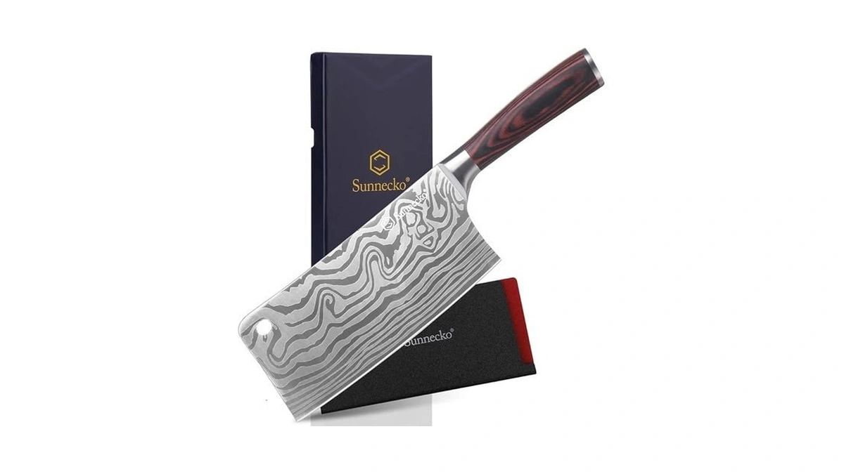 Sunnecko 7” Cleaver Knife, High Carbon Steel Chinese Meat Cleaver