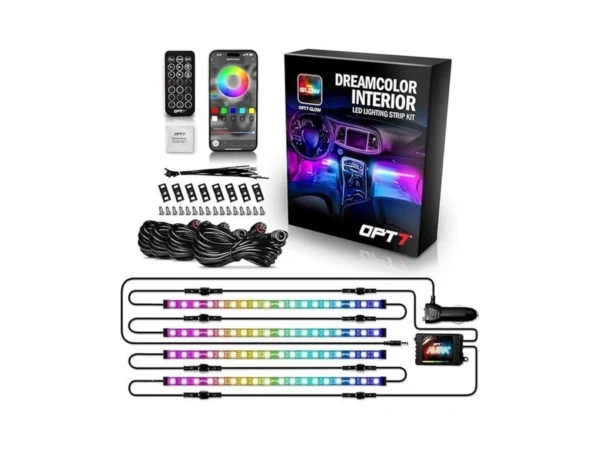 Opt7 Aura Dreamcolor Rgb-ic Led Car Interior Light Strips, 4pc
