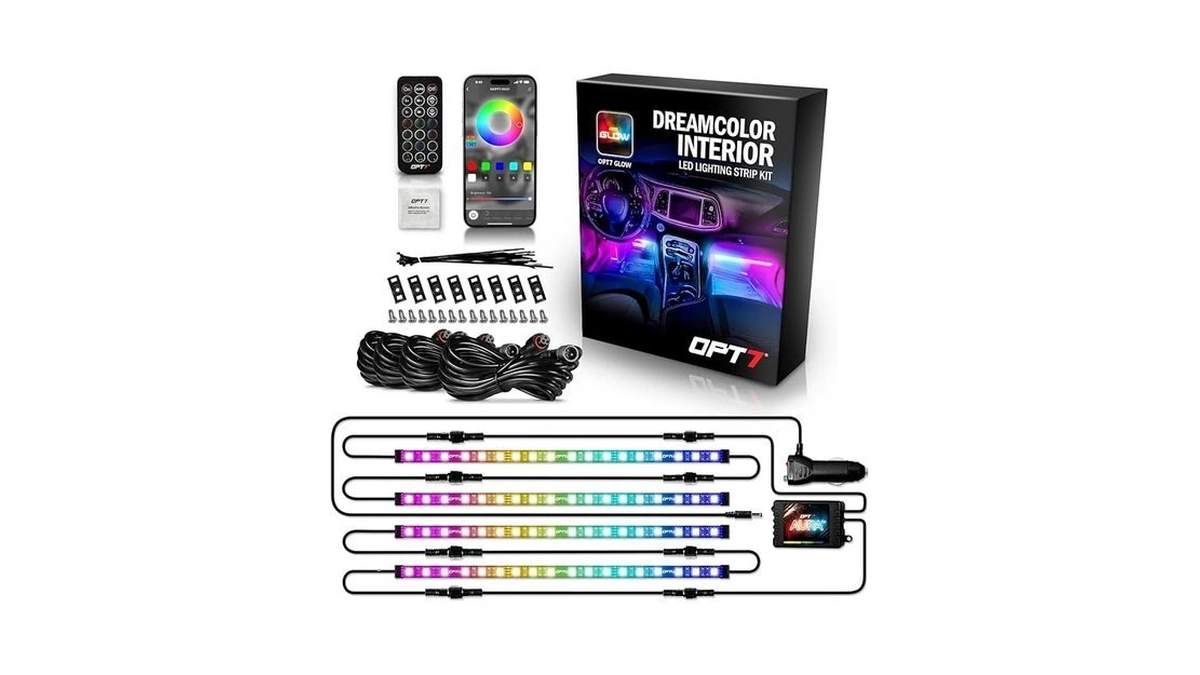 Opt7 Aura Dreamcolor Rgb-ic Led Car Interior Light Strips, 4pc