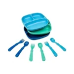 Re-play 3x3 Divided Toddler Plates And Utensils Set - Toddler