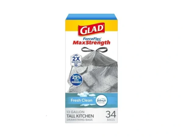 Glad Forceflex Maxstrength Kitchen Trash Bags, 13 Gal, Fresh Clean