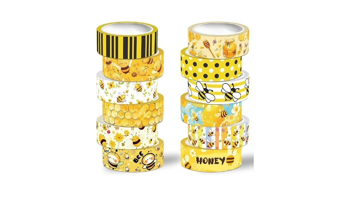 Nikomie Bee Washi Tape Set,12 Rolls Honey Daisy Decorative Tape