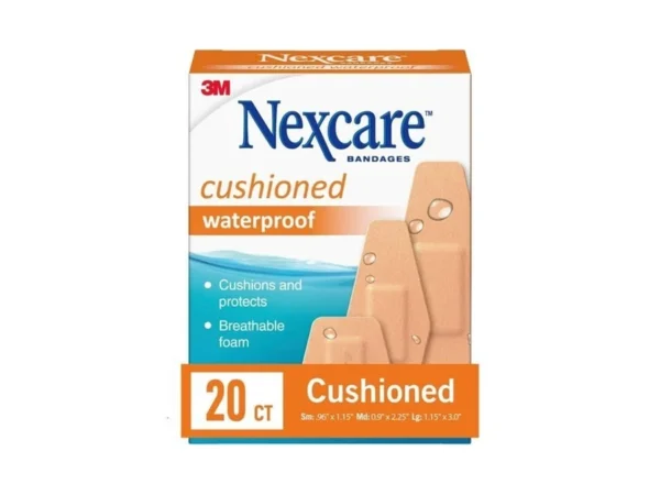Nexcare Waterproof Cushioned Bandages, Assorted Sizes, 20 Count