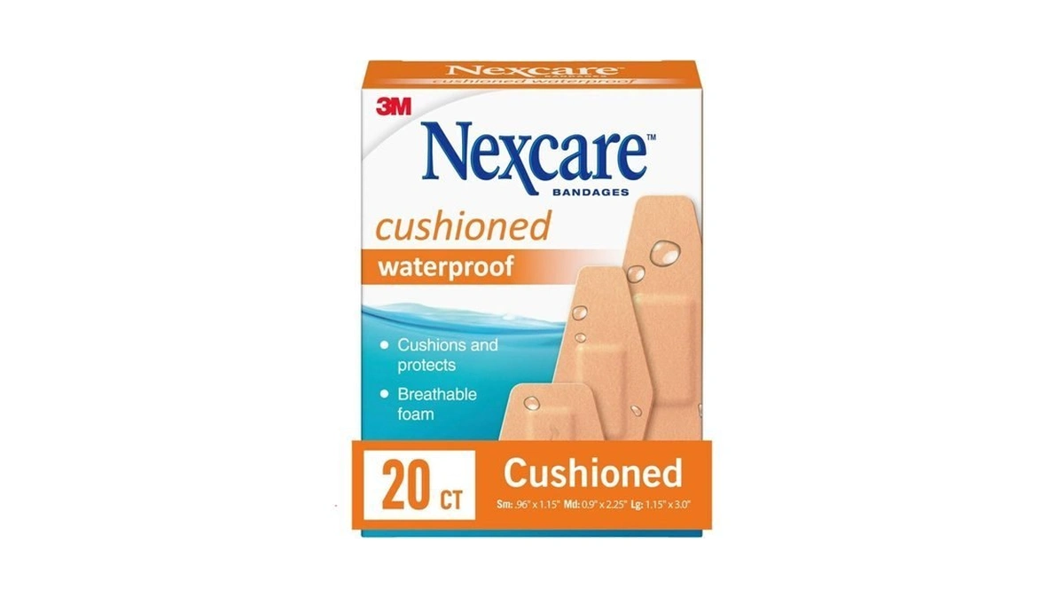 Nexcare Waterproof Cushioned Bandages, Assorted Sizes, 20 Count
