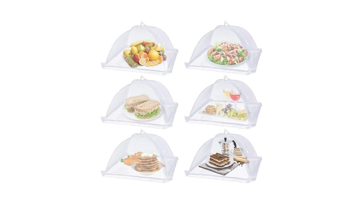 Lauon Large Food Cover,6 Pack Mesh Food Tent,17"x17",white Nylon Covers,pop-up