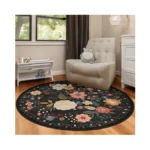 4ft Round Machine Washable Area Rug For Living Room, Black