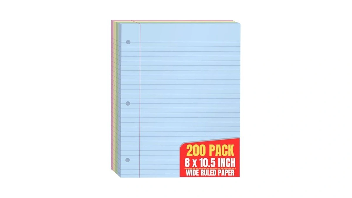1intheoffice Colored Notebook Paper 8.5x11, Wide Ruled, Lined Loose Leaf