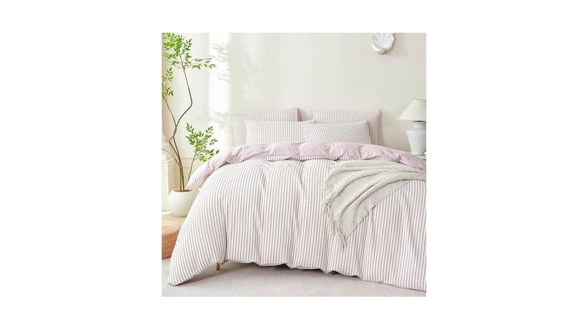 Tisplr King Size Comforter Set Striped Light Purple Soft Luxury