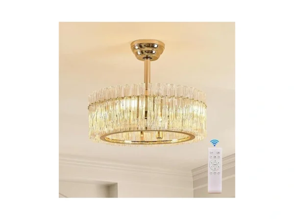 Hsmkl 20" Gold Crystal Fandelier Modern Ceiling Fans With Lights,
