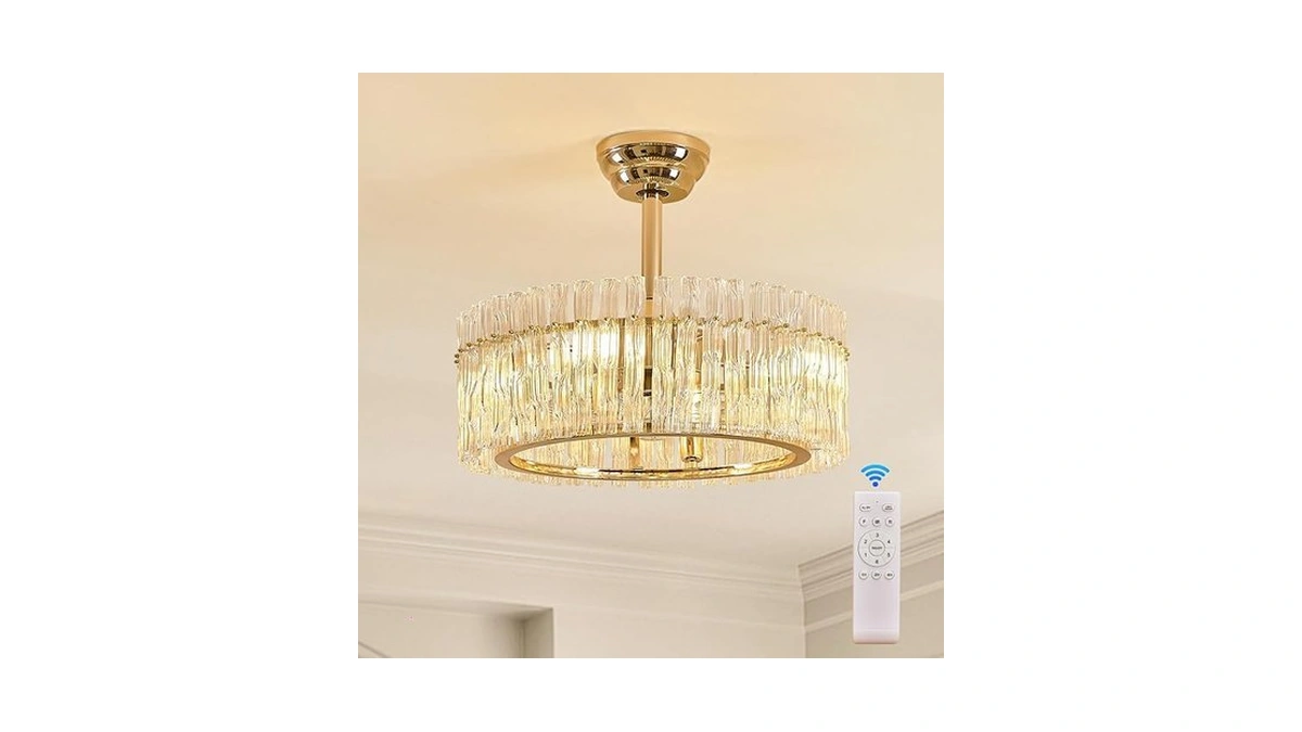 Hsmkl 20" Gold Crystal Fandelier Modern Ceiling Fans With Lights,