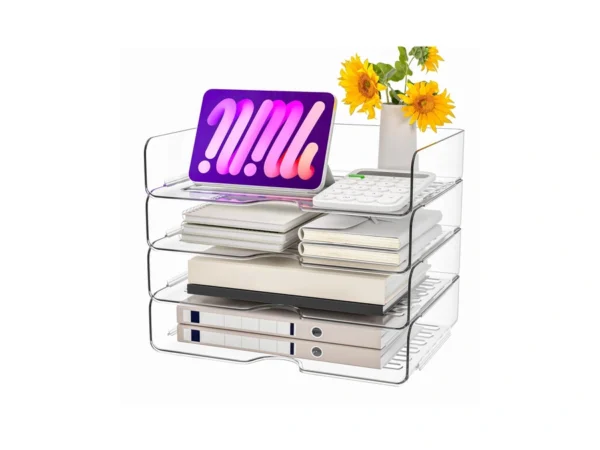 Paper Organizer Letter Tray, 4 Pack Acrylic Stackable Desk File