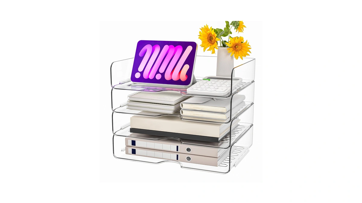 Paper Organizer Letter Tray, 4 Pack Acrylic Stackable Desk File