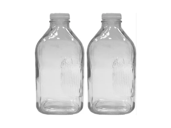 Glass Beverage Jug, 64 Oz, Clear, Wide Mouth With Groove