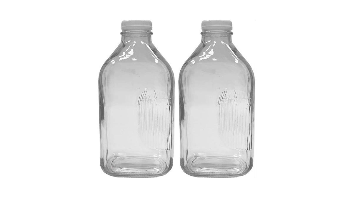 Glass Beverage Jug, 64 Oz, Clear, Wide Mouth With Groove