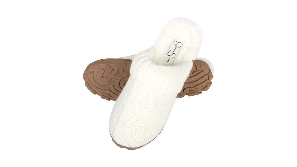 Jessica Simpson Womens Soft Cable Knit Slippers With Indoor/outdoor Sole