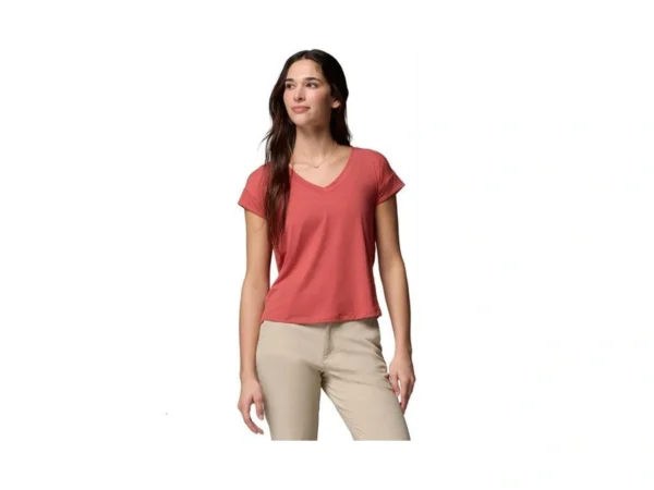 Columbia Women's Daniela Falls V-neck Short Sleeve Tee, Washed Red,