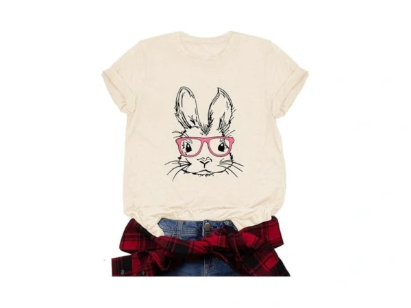 2026 Happy Easter Teacher Shirts For Women Leopard Funny Bunny