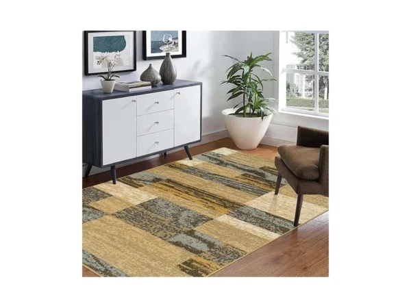 Superior Indoor Area Rug, Jute Backed, Modern Geometric Patchwork Floor