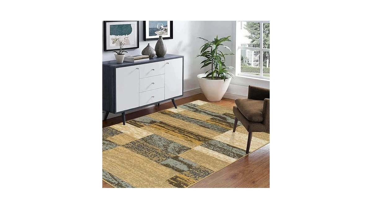 Superior Indoor Area Rug, Jute Backed, Modern Geometric Patchwork Floor