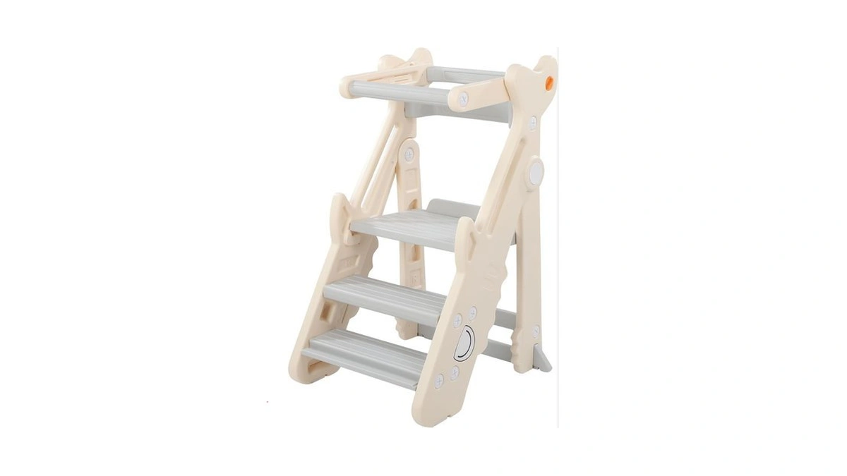 Dollate Foldable Adjustable Toddler Step Stool With Safety Rail, Anti-slip