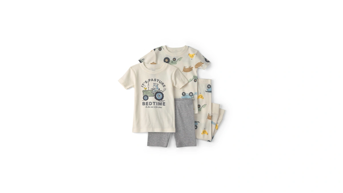Carter's Boy 4-piece Tight Fit Cotton Pajama Set, Ivory/grey, 3t