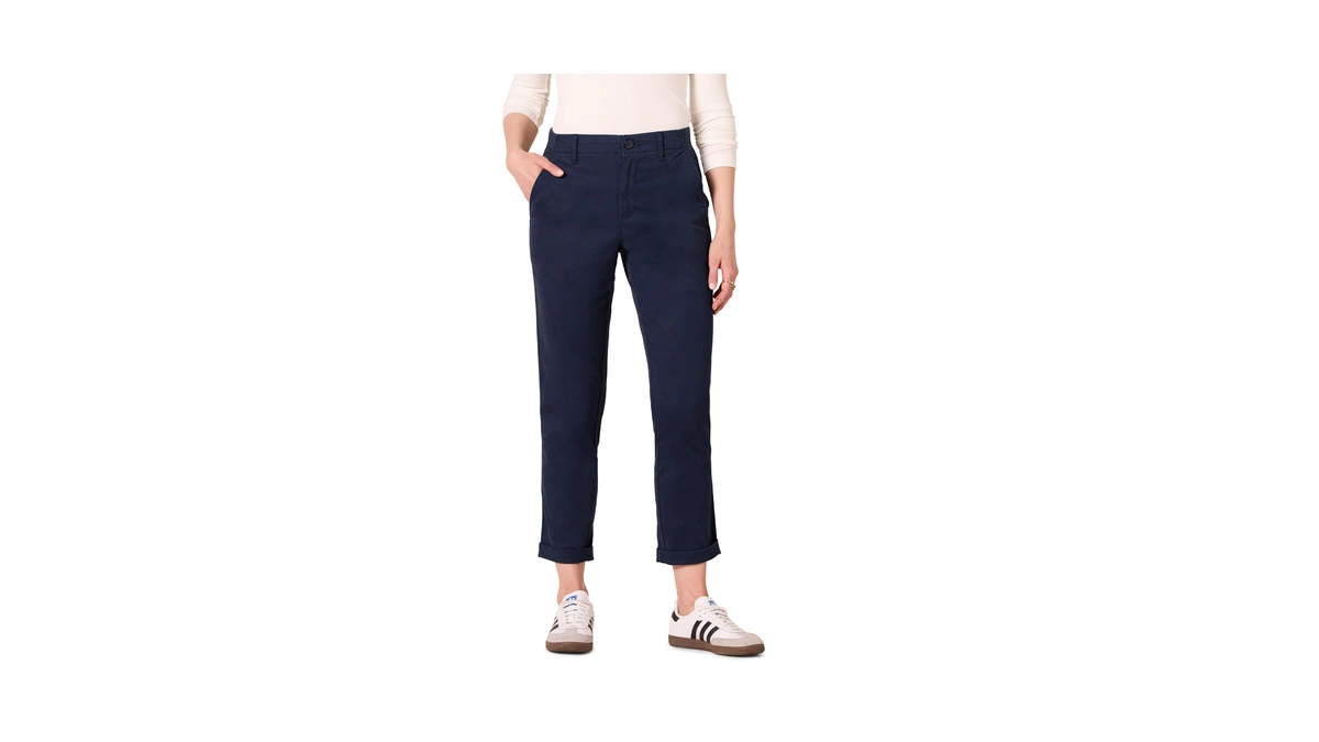 Amazon Essentials Women's High-rise Regular-fit Ankle-length Tapered-leg Khaki Pant, Navy,