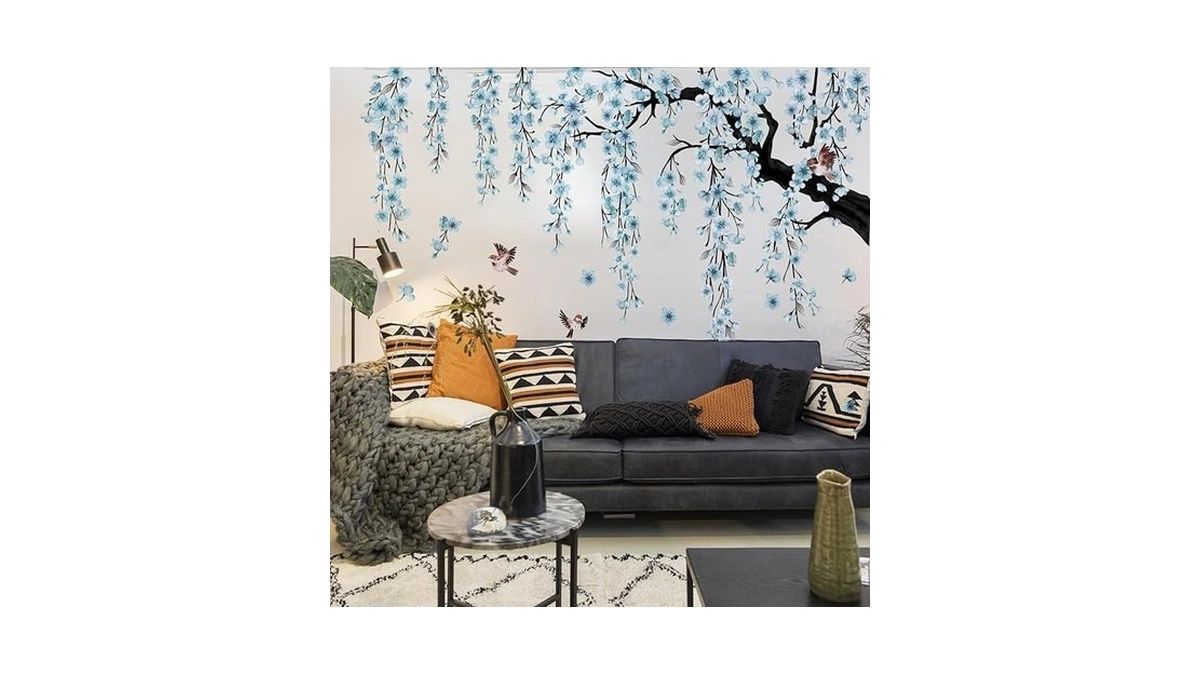 Cherry Blossom Tree Wall Decals With Birds, Large Removable Peel