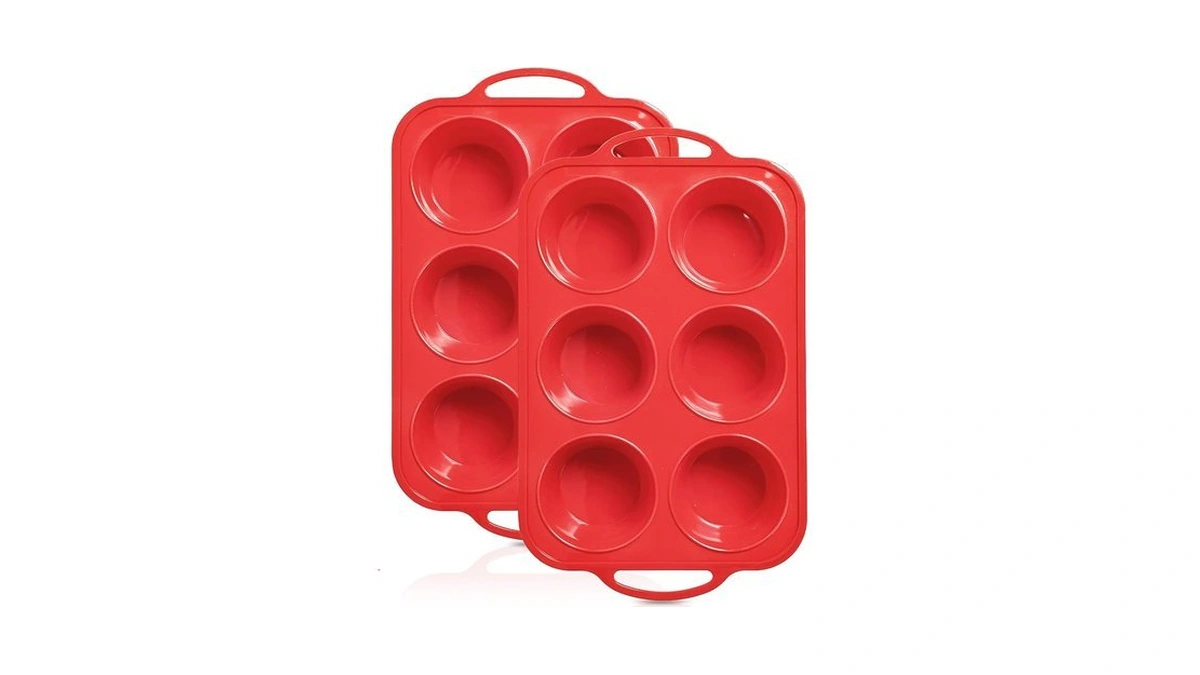 Foepoge 2 Pack Jumbo Silicone Muffin Pan With Metal Frame,