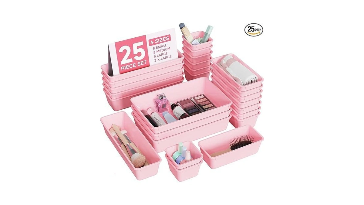 Biuleon 25 Pcs Plastic Drawer Organizers Set, 4-sizes Vanity And