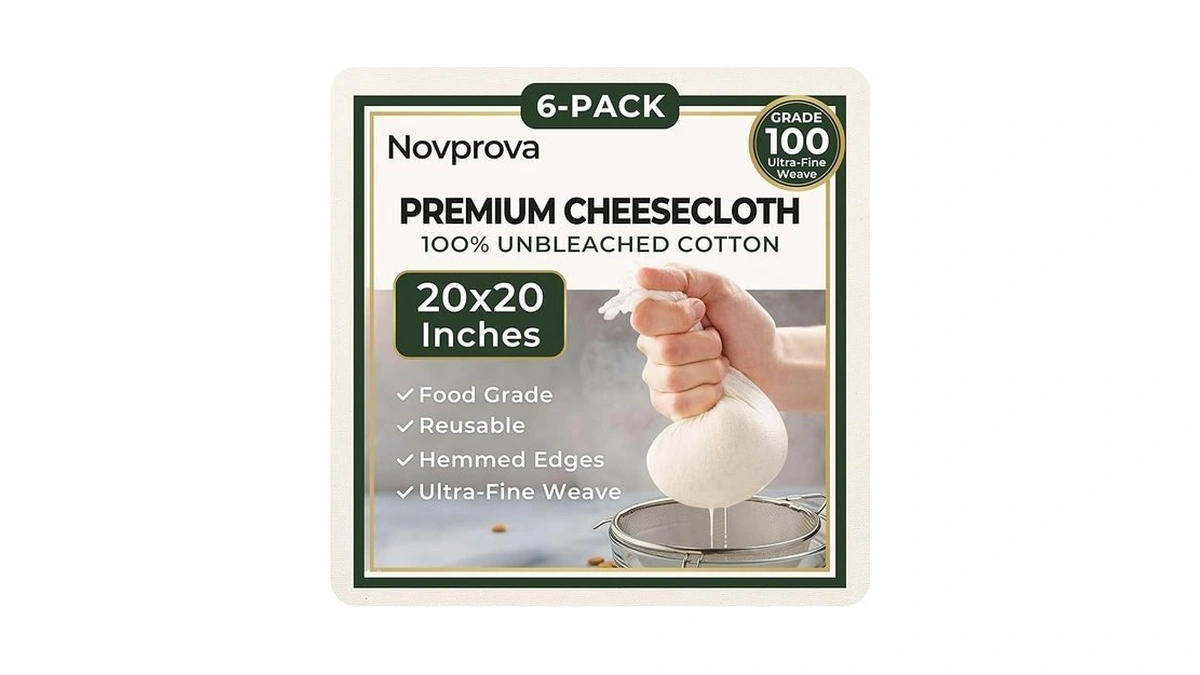 Novprova 6pcs Grade100 Cheese Cloths,20x20 Inch,100% Unbleached Cotton,pre-cut Reusable Muslin